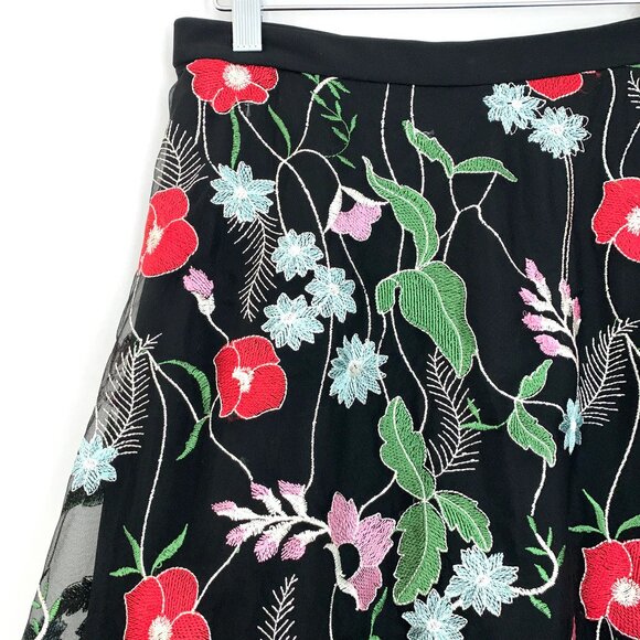 Anthropologie Eva Franco Embroidered Floral Mesh Black Midi Skirt NWT - Picture 3 of 3